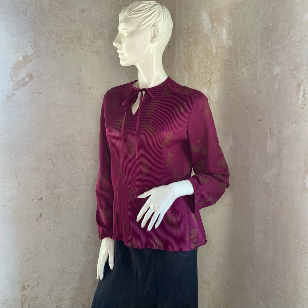 Vintage Burgundy Blouse with Neck Tie